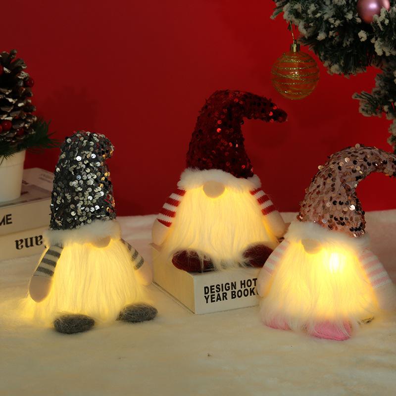 New Christmas Decoration Christmas Sequins Luminous Rudolph Doll Santa Claus Faceless Doll Ornaments