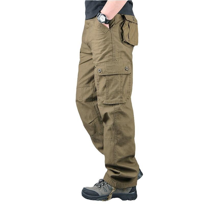 Men's Outdoor Cargo Pants: Loose Fit, Multi-Pocket, Straight-Leg, Large Size.