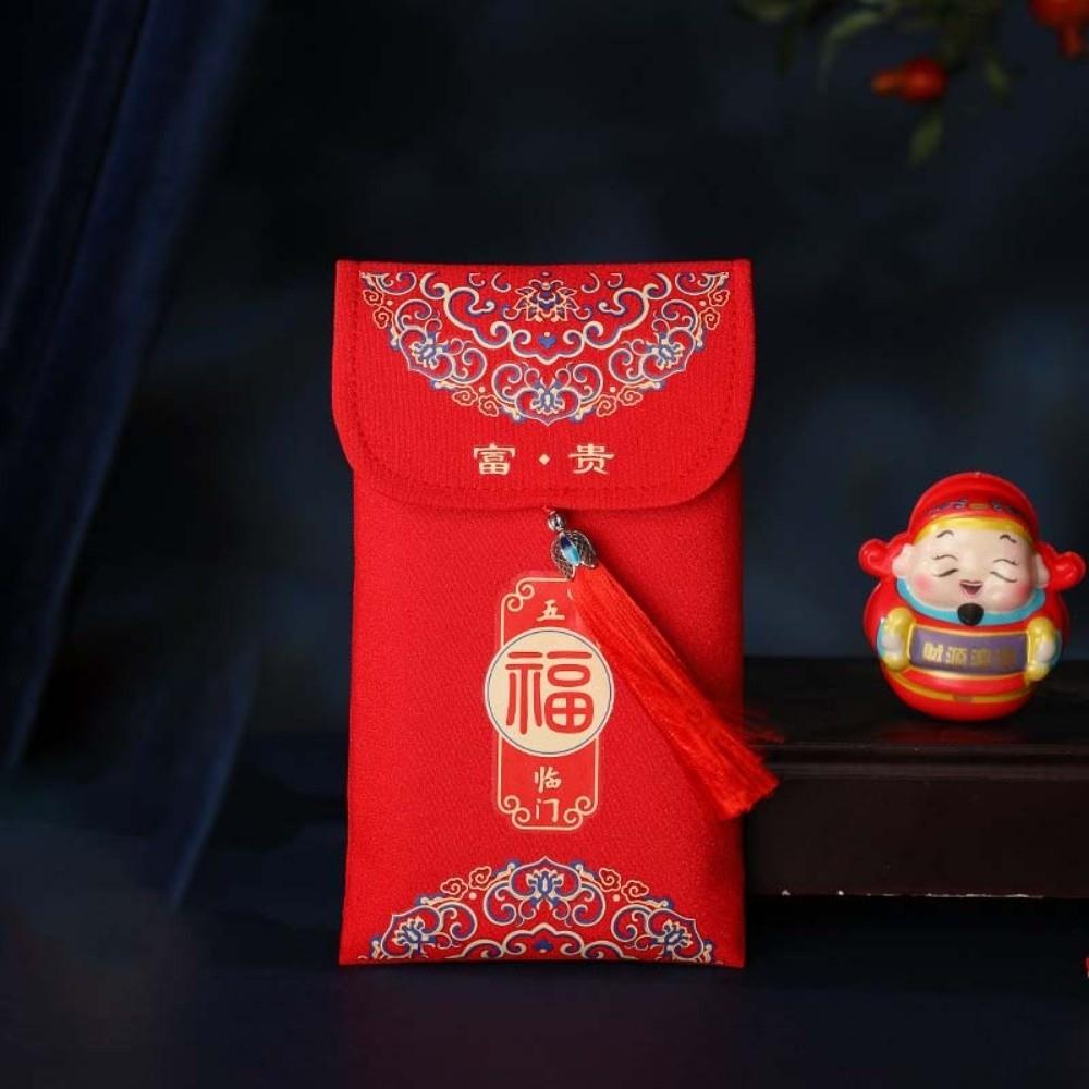 Traditional Spring Festival Red Envelope Tassels Printed Lucky Money Packet Hongbao Blessing God of Wealth Red Pocket Gift