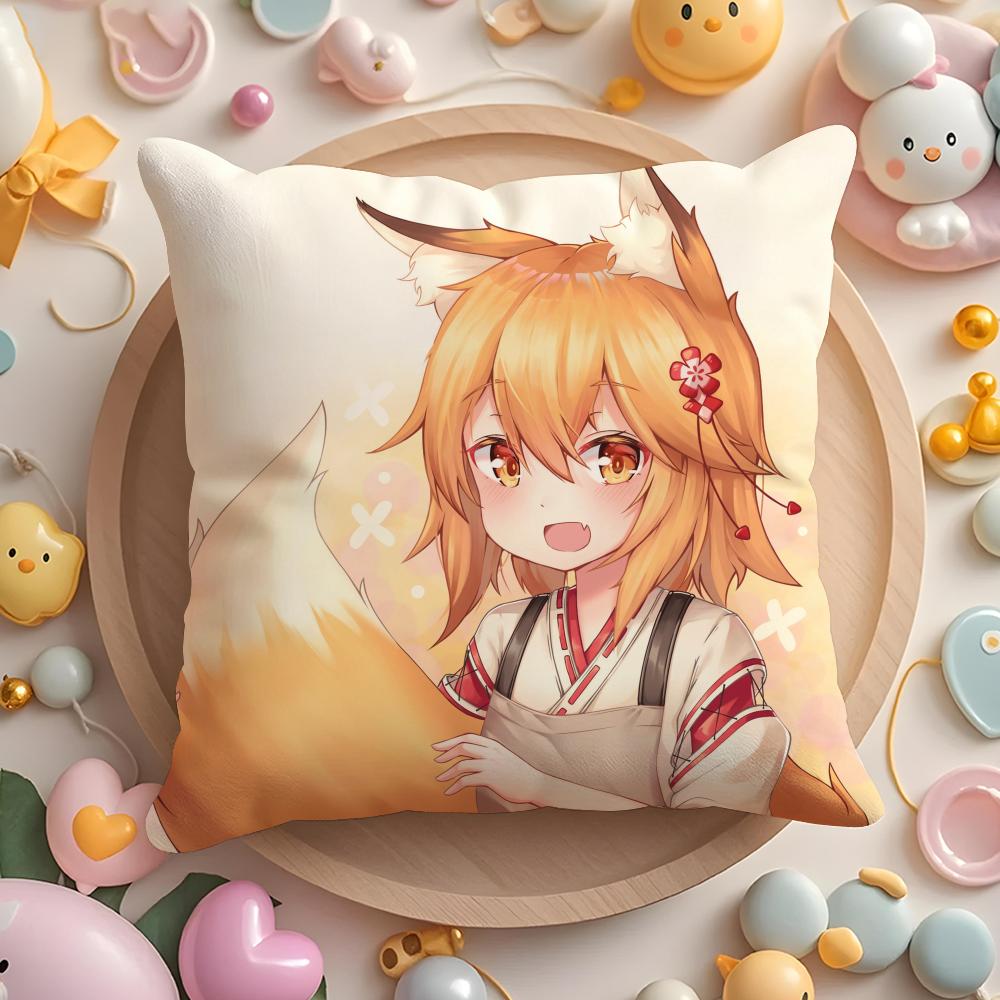 The H-Helpful Fox S-Senko-San Cushion Cover Plush Fabric Soft Double-Sided Printed Sofa Warm Winter Home Gift Pillow Cover