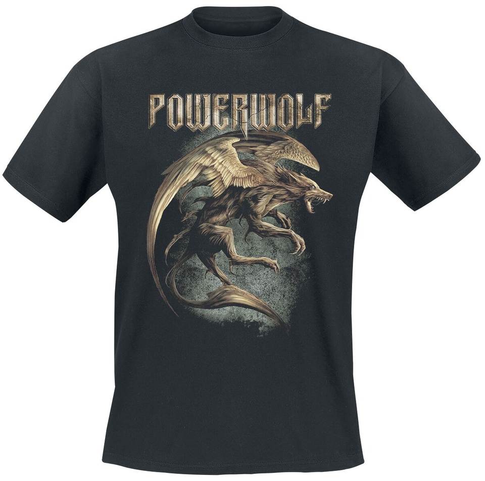 Powerwolf Where The Wild Wolves Have Gone Unisex Baumwoll-T-Shirt, Geflügelter Wolf Druck, Heavy Metal Rock Band Lässiges Tee