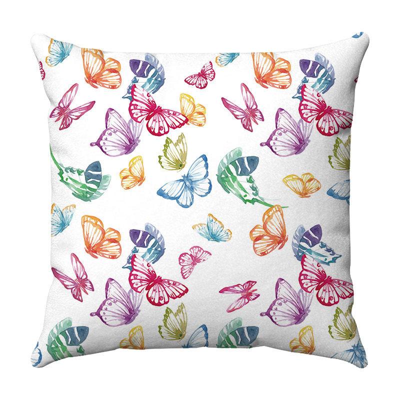 Seamless Watercolor Butterfly Digital Printing Short Plush Pillow Covers for Car Sofa Office Cushion Cover Home Goods 60x60cm