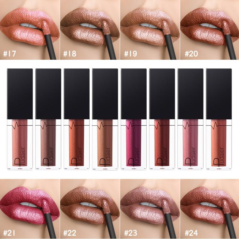 Gloss Labial Metálico Alto Brilho, Longa Duração, Fórmula Não Pegajosa, Batom Hidratante Brilho Labial Ideal para Festas, Encontros e Uso Diário