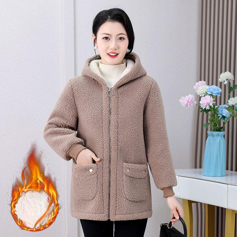 Women's Winter Jacket Plus Velvet Thickened Western Style Fashion Middle-aged and Elderly Padded Jacket Hooded Padded Jacket Padded Jacket