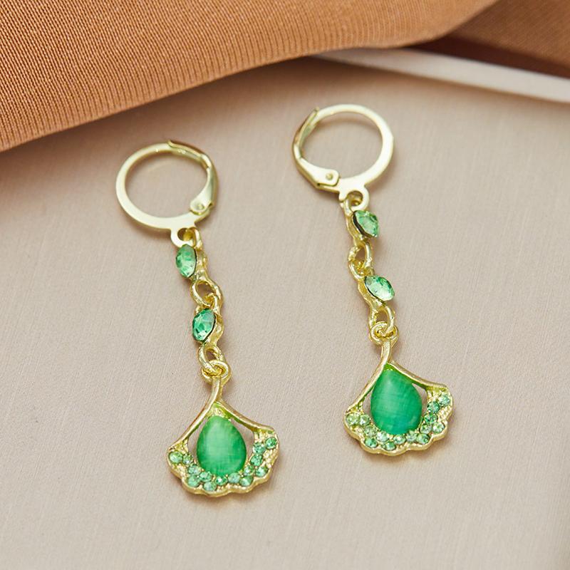 Exquisite Green Rhinestone Opal Tassel Earrings for Women Fashion Beautiful Daily Accessories Party Jewelry Gifts for Girlfriend