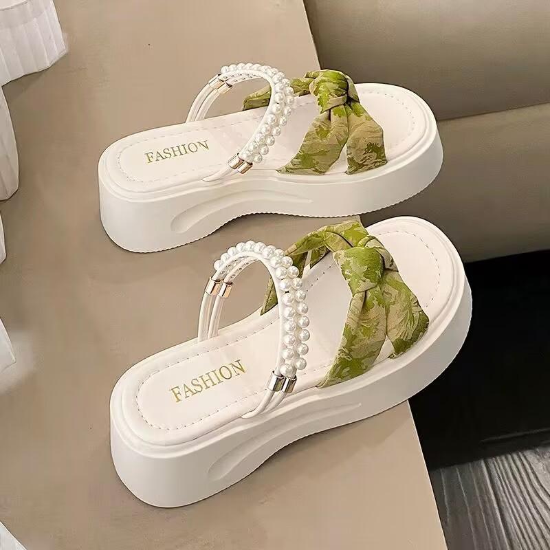 

Sandals women s slippers summer with skirt super fairy thick-soled bow pearl two wear cool slippers 35