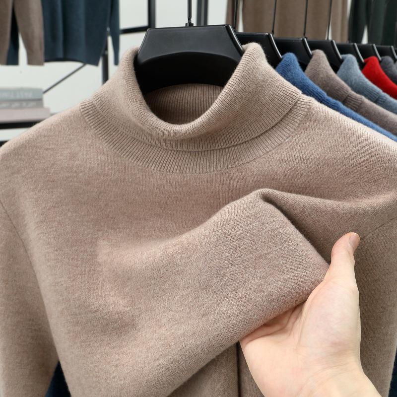 Men's 100% Pure Wool High Neck Loose Sweater - Warm, Thick Autumn/Winter Base Layer 