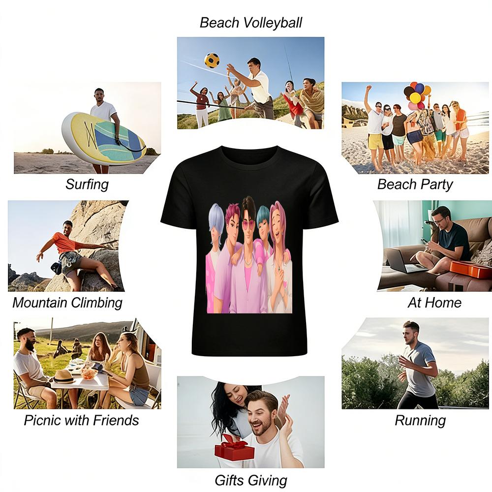 K-pop Boy Group Print Casual Top Fan Support Loose Breathable Unisex Daily Wear Pure cotton T-shirt