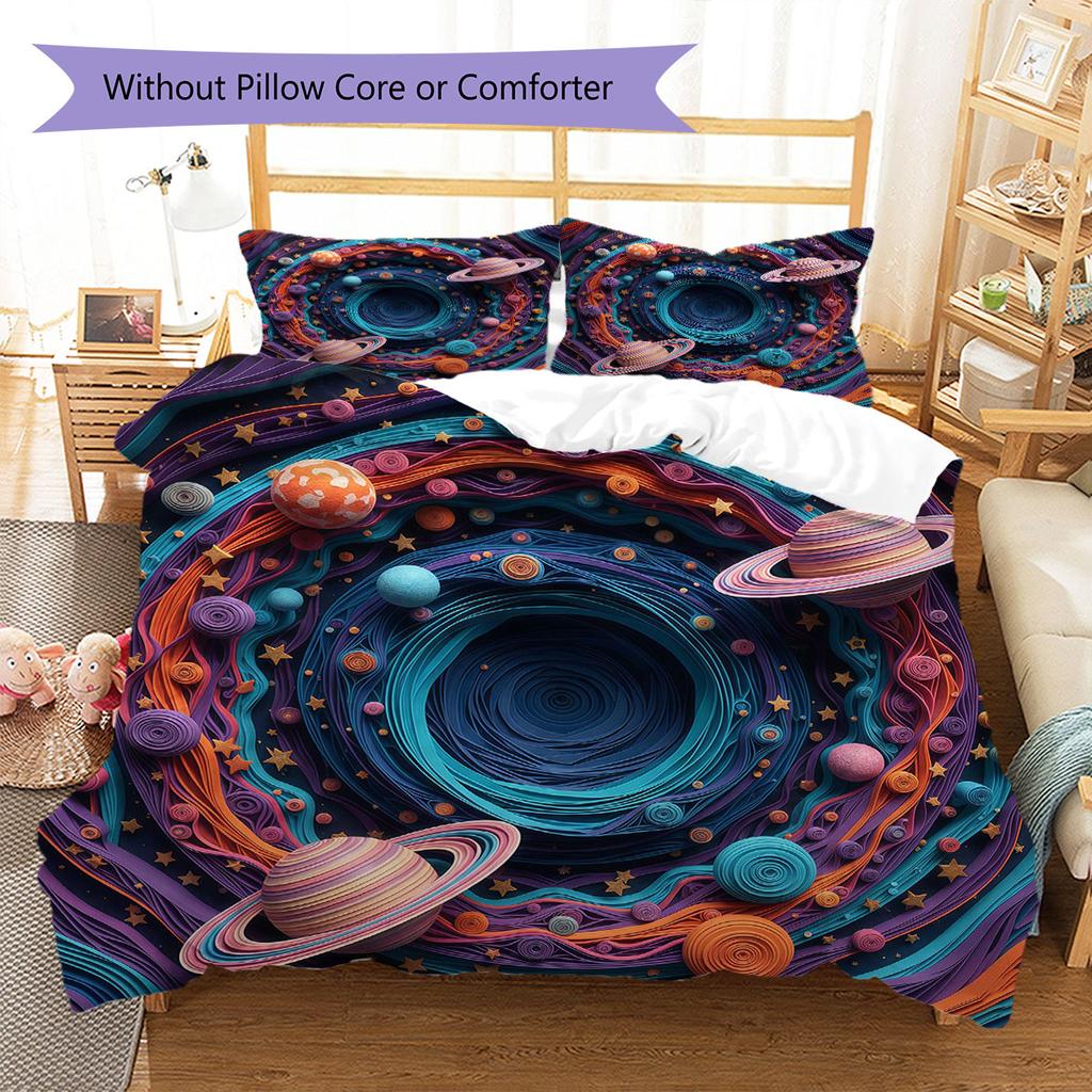 Colorful Planet Pattern Bedding Quilt Set Quilt Cover Pillowcase Home Decoration Birthday Gift (1 * duvet cover + 2 * pillowcase, without core)