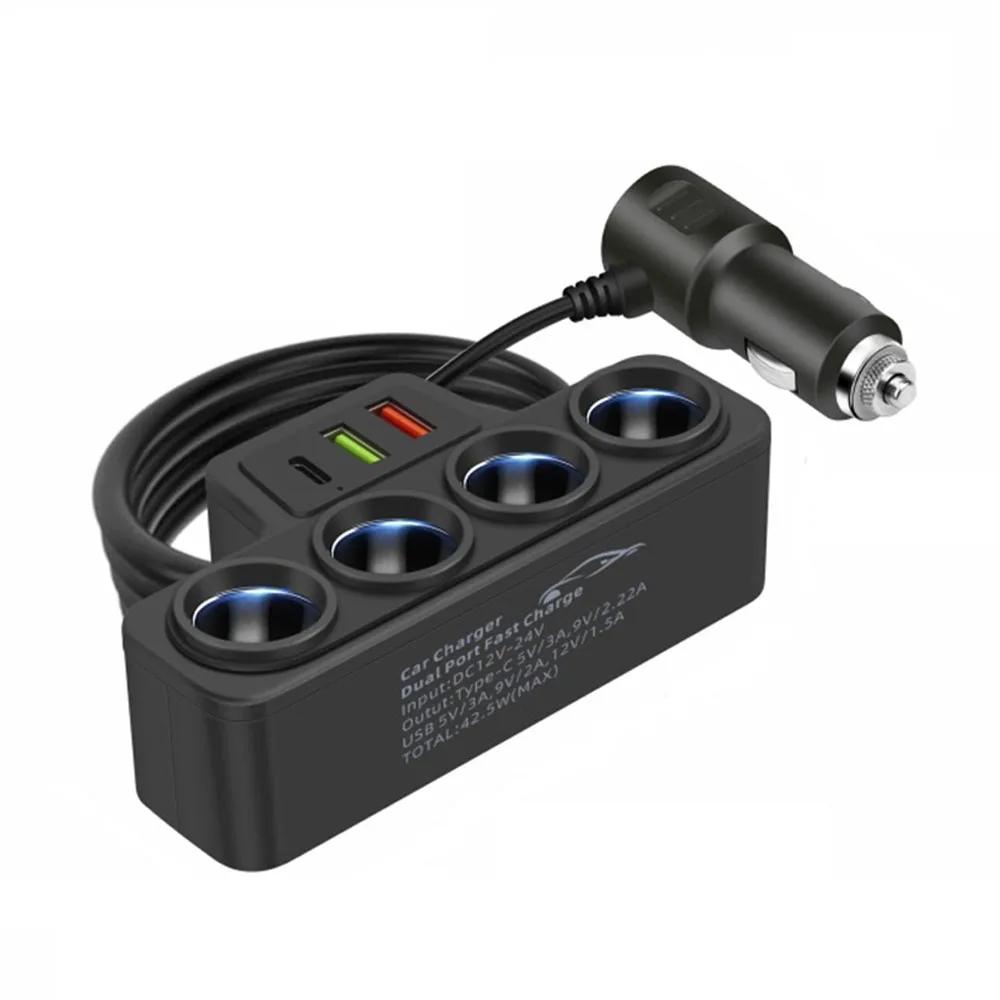 

7-in-1 USB Type C Socket 120W Car Cigarette Lighter Splitter 12V 24V Fast Charger Phone Power Adapter for Car DVR GPS Dashcam чёрный