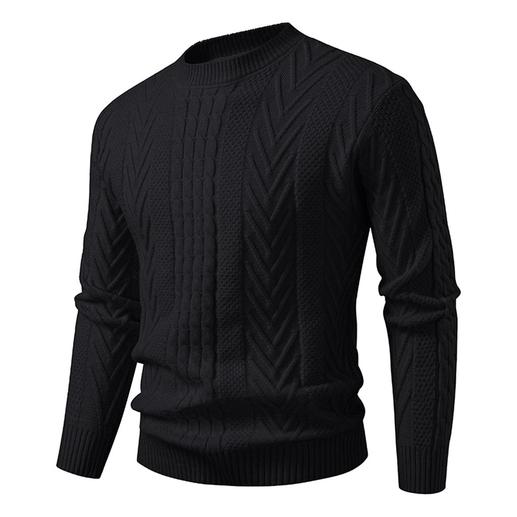 Men's Solid Color Cable Knit Pullover Sweater Slim Fit Warm Knit Pullover