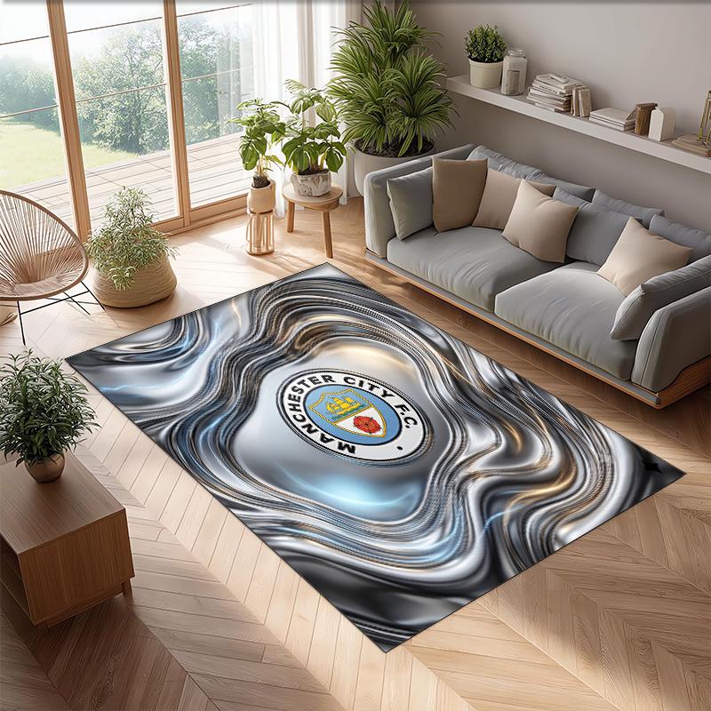Manchester City Printed Flannel Area Rug Non Slip Soft Polyester Floor Carpet Indoor Decor Mat for Bedroom Living Room Sofa