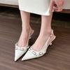 Fashion Hot Selling Women's Fashion Pointy High Heel Summer New Belt Buckle Thin Heel Single Shoe Women Baotou Silver Empty High-heeled