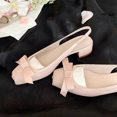 Novas sandálias femininas da moda com laço, sapatos Mary Jane para mulheres, saltos médios rasos, bico fechado, sapatos de escritório