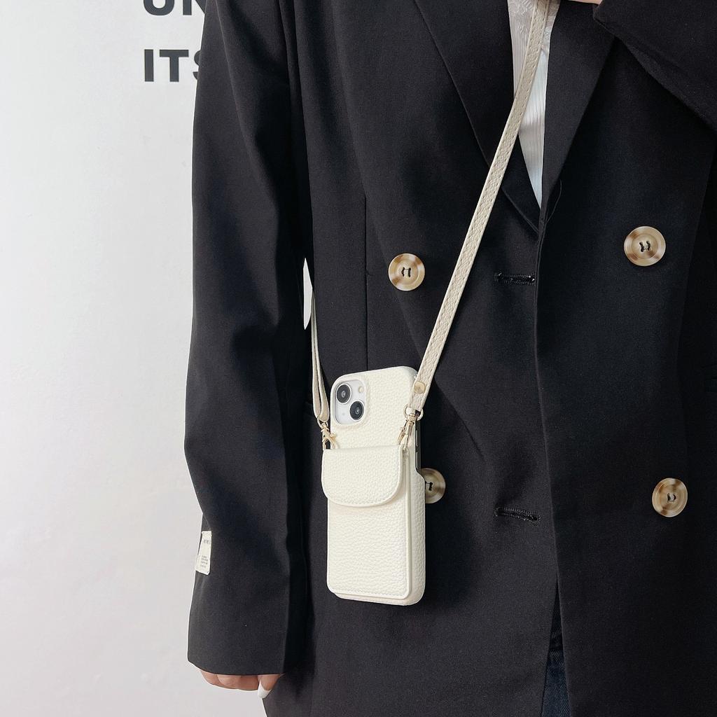 Wallet Leather Crossbody Neckband Lanyard Card Solt Case for IPhone 14 11 12 13 Pro Max Vertical Card Holder Bag Cover Fundas