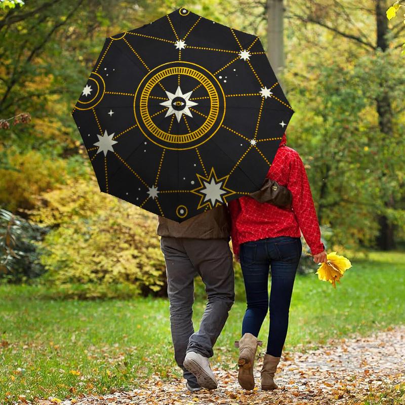 1pc Cosmic Pattern Starry Sky Automatic Folding Umbrella, Heavy Duty 8 Rib Iron Frame,  Suitable for Travel, Daily Use, Birthday, Decor Gift m0105107