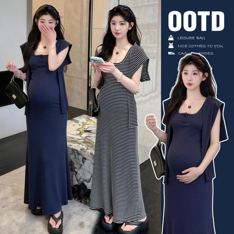 High-End Summer Maternity Dress: Spicy Mom Two-Piece Elastic Tank & Shawl Set Medium