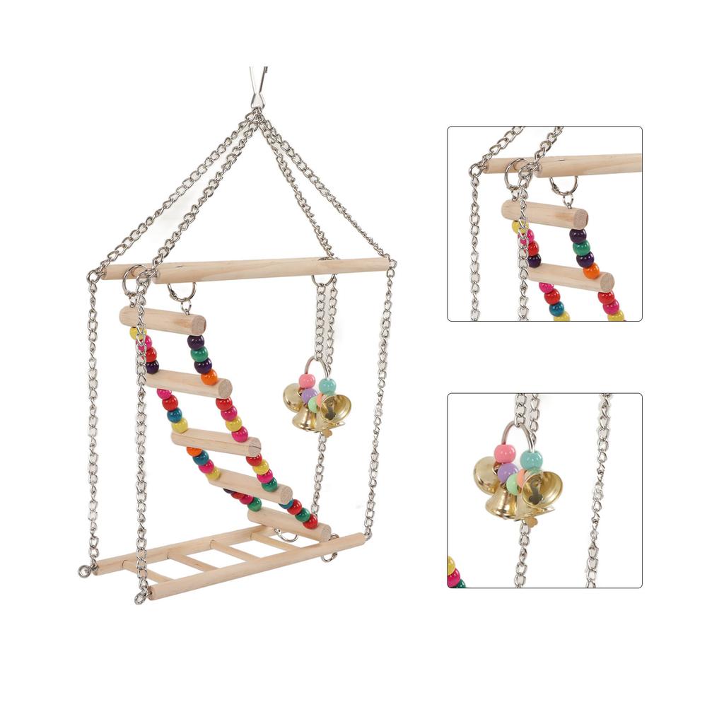 Bird Ladder Swing Toy Wooden Multicolor Bead Parrot Hanging Swing Toy Accessories for Pet Bird Cage
