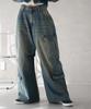 WEGO Vintage Wash Baggy Cargo Korean Dance Size Denim Pants, Wide-Leg Pants, Trousers, Bottoms, Streetwear, Casual, Style, Wear, Spring, Summer,