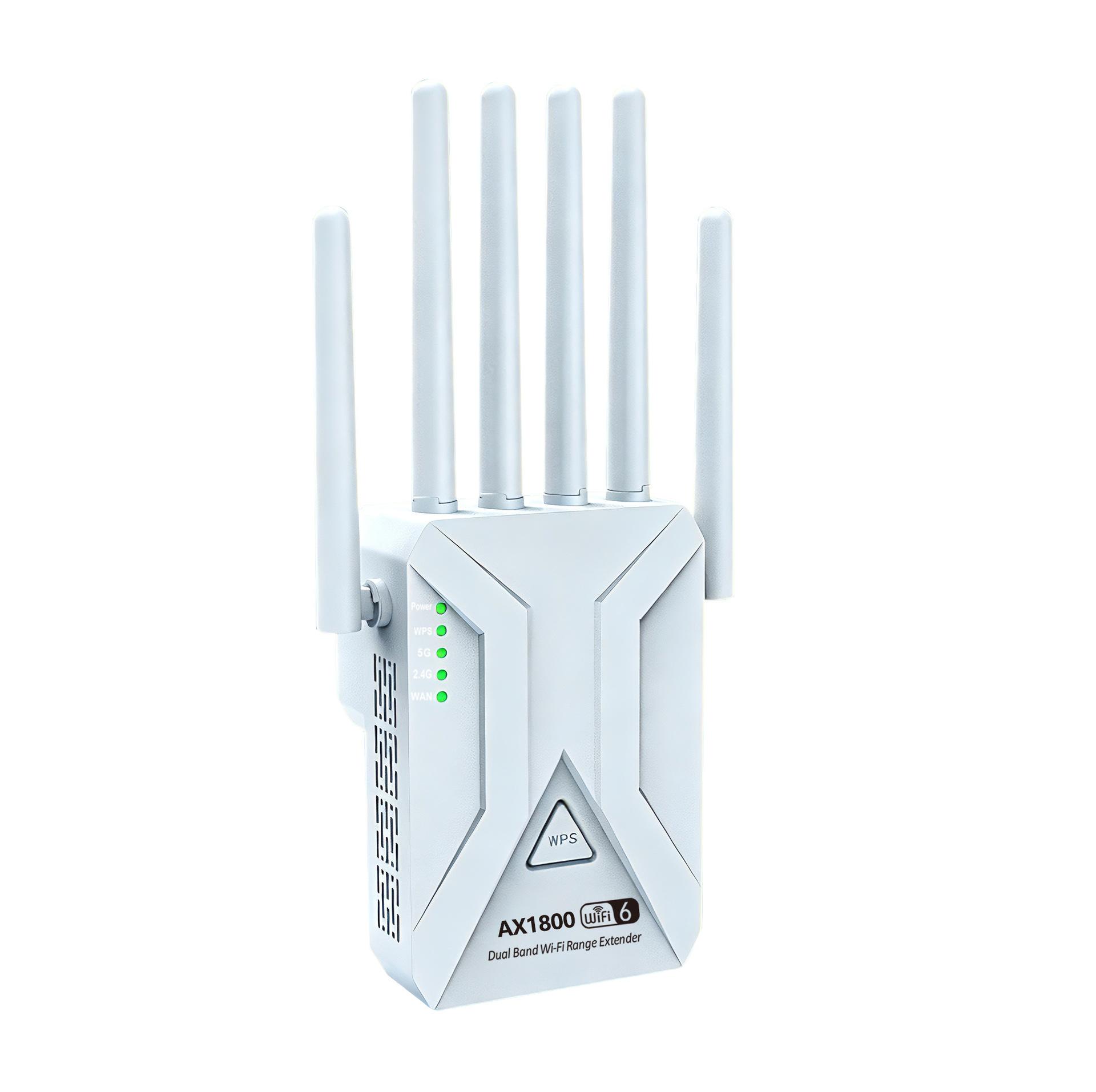 KEBIDU AX1800 WiFi6 Zesilovač signálu Dvoupásmový 2,4G a 5GHz Bezdrátový opakovač, 6 antén, 3-v-1 Režim opakovače/routeru/přístupového bodu WiFi Zesilovač signálu pro domácnost EU Plug White