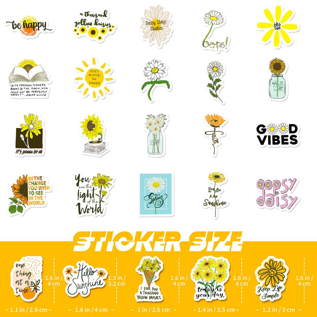 50 Small Size 4cm Text Stickers Sunflowers Water Cup Trolley Box Motivational Text Stickers