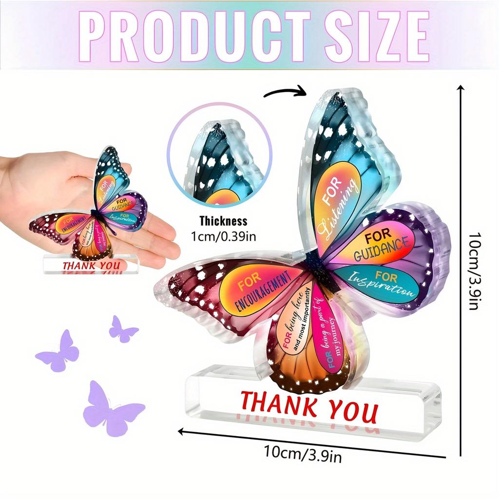 1pc Inspirational Butterfly Acrylic Desk Decor - Thank You Gift for Coworkers, Teachers, Bosses, Leaders - Motivational Office Decoration  