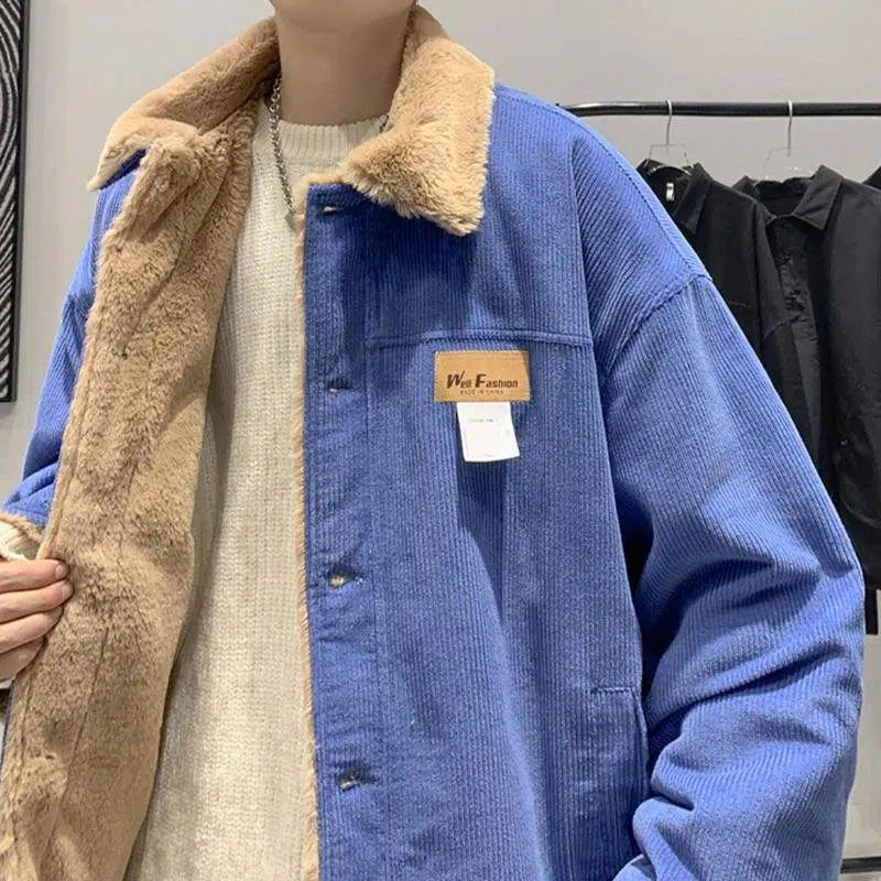 

Мужская утолщенная вельветовая куртка из овчины - Зимняя мода, Трендовый ретро американский и японский стиль XL