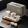 Suet jade tea set, white porcelain travel kung fu tea set, tea tray set, cover bowl teacup