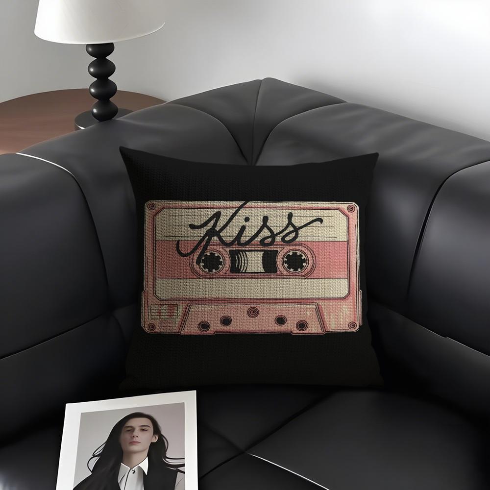Vintage Cassette Music Tape Cushion Cover Natural Linen Organic Fabric DoubleSided Printing Sofa Home Decor Gift Pillow Case