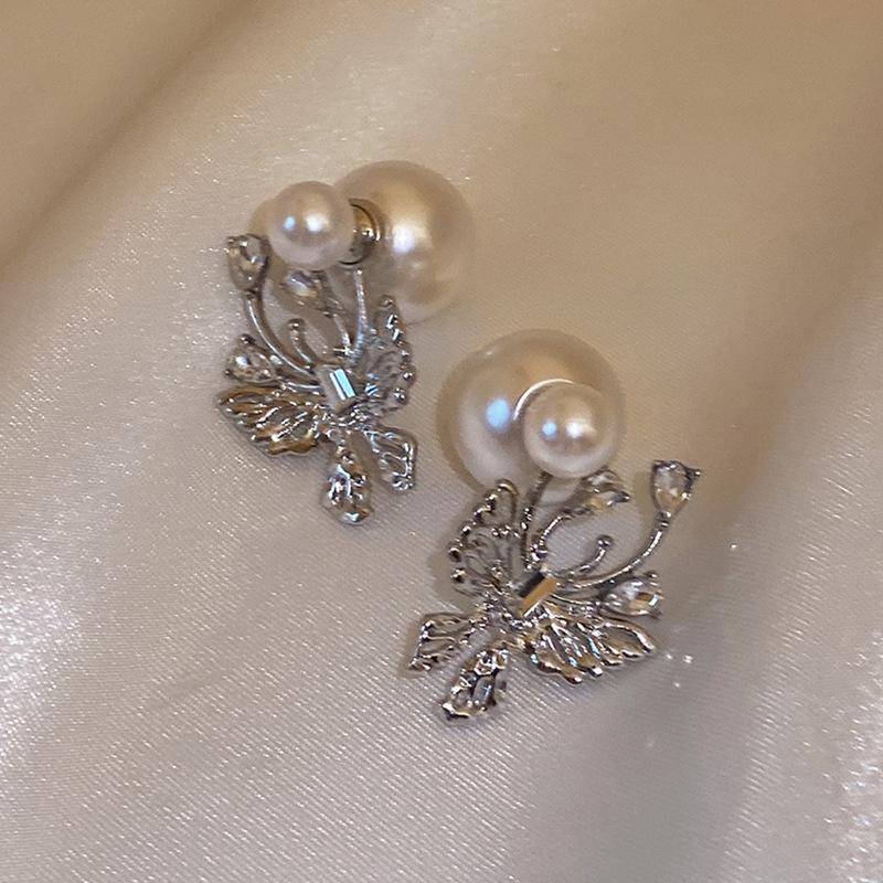 Zircon Butterfly Pearl Earrings Women's Exquisite Fashion Design Earrings High-end Personality Temperament Earrings