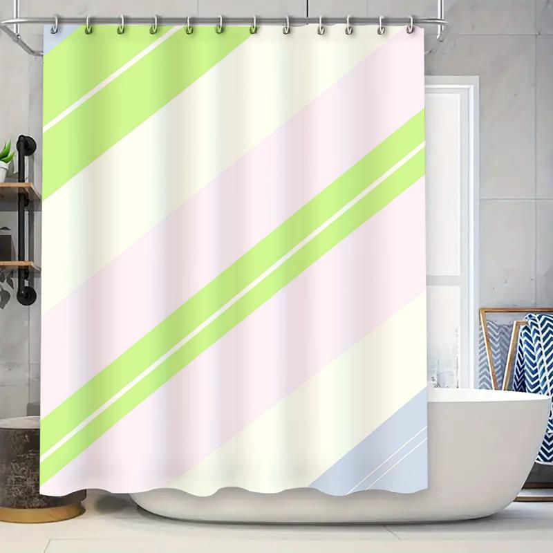 

Modern Bath Shower Curtain Set: Soft Pastel Green Pink Striped Waterproof Fabric Decorative Bathroom Closures Blue Color Availab W60H190(CM)-1 Pcs