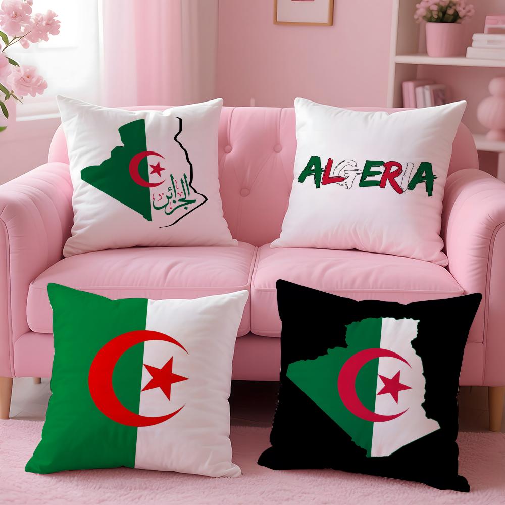 Algeria Flag National Cushion Cover Plush Fabric Soft Double-Sided Printed Invisible Zipper Sofa Pillow Case Home Decor