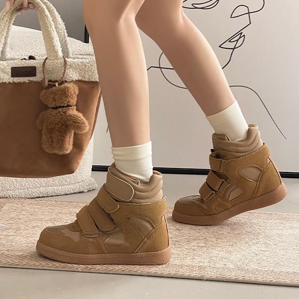 Niche Velcro High-Top Shoes Fashionable And Simple Women'S Thick Soles Inner Height Increase Small Versatile Casual Shoes