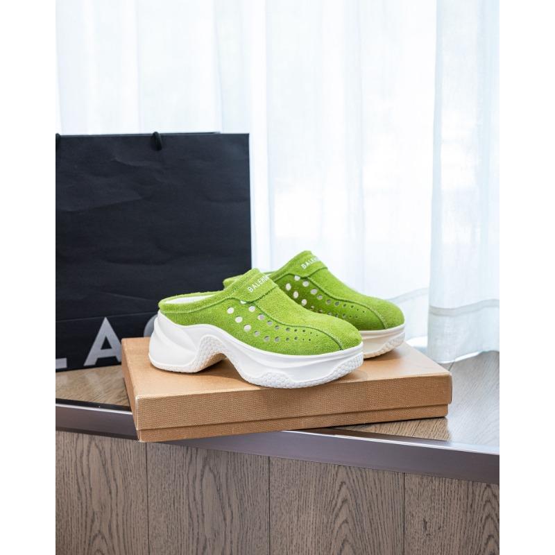 

Thick-bottomed sandals women s leather outer wear thick heel half-drag new summer hollow hole slippers 55015-7 39 зелений