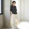 26-Year-Old Style V-Neck Knit Women's Solid Color Short-Sleeve T-Shirt