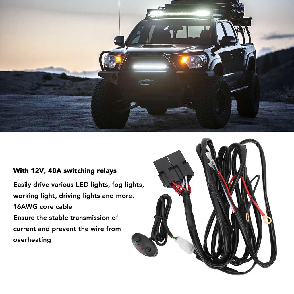 DC12V High Low Beam Wiring Harness Kit 40A 16AWG Core Cable Double Color Wire Harness for LED Light Bar LED Pod Fog Driving Light 6.56ft