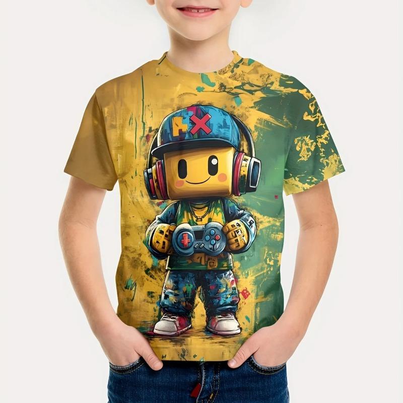 Letní móda Chlapecký trend 3D digitální potisk Tričko Cool Vícebarevné Dětské oblečení pro chlapce 2 až 9 let Dětský top ve stylu anime