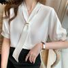 Summer Women Short Sleeve Tie Up Casual Office Blouse Shirts