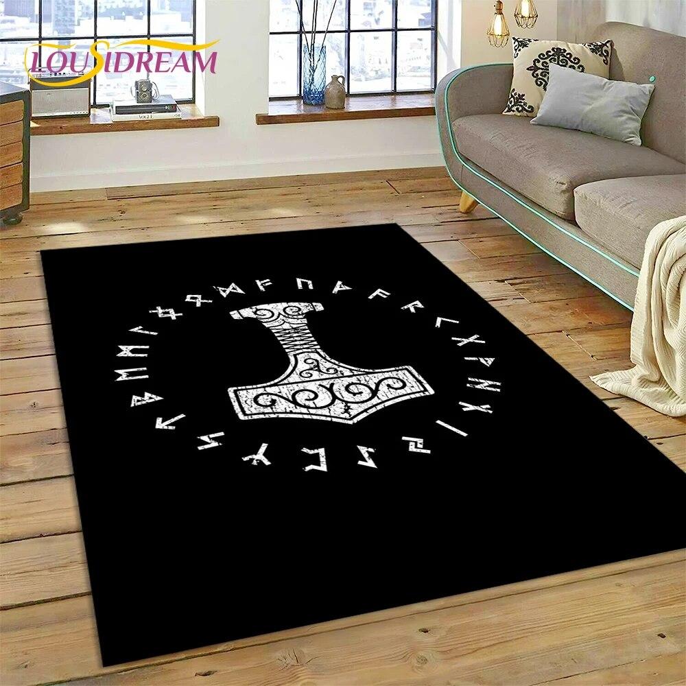 Viking Nordic Odin Valhalla Cartoon Valknut Carpet Rug for Home Living Room Bedroom Sofa Doormat Decor,kid Area Rug Non-slip Mat