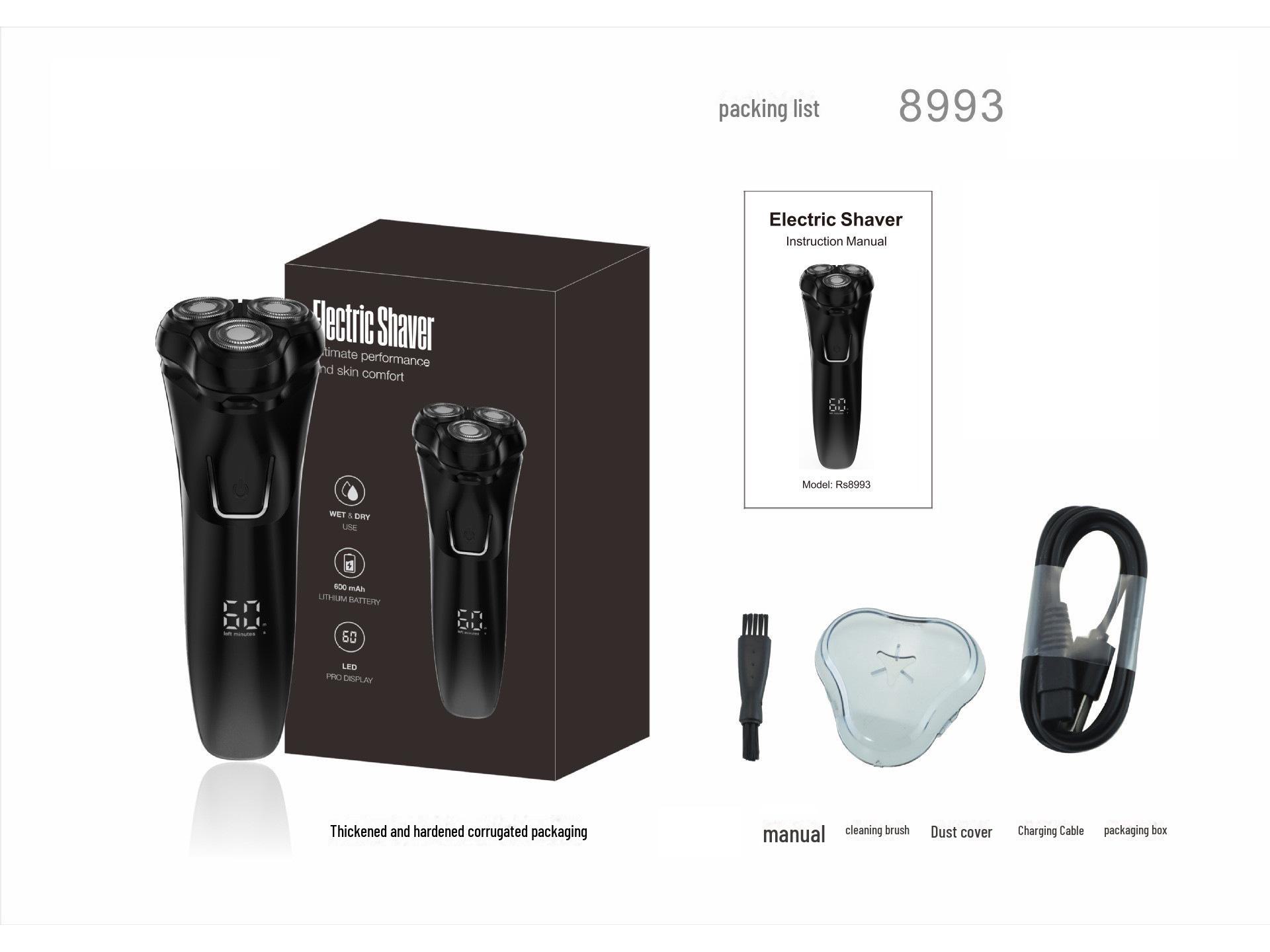 

Универсальная моющаяся электробритва с 3 лезвиями и цифровым дисплеем - модель 8993