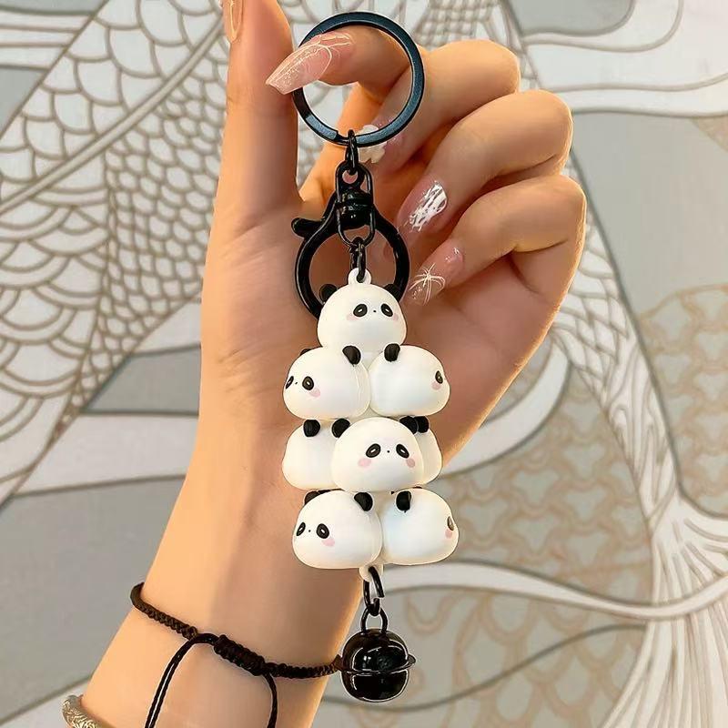 Cute Pig & Panda Cartoon Stacking Toy Pendant - Creative Couple Keychain Bag Accessory