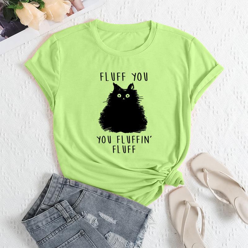 Summer Women's Letter Cat Print Round Neck Loose Casual Pure Cotton Short Sleeved T-shirts Women's