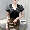 Summer Sexy Off Shoulder Beading T-shirt Women's Short Sleeves Tassels Design Tees New Cotton Female Tops