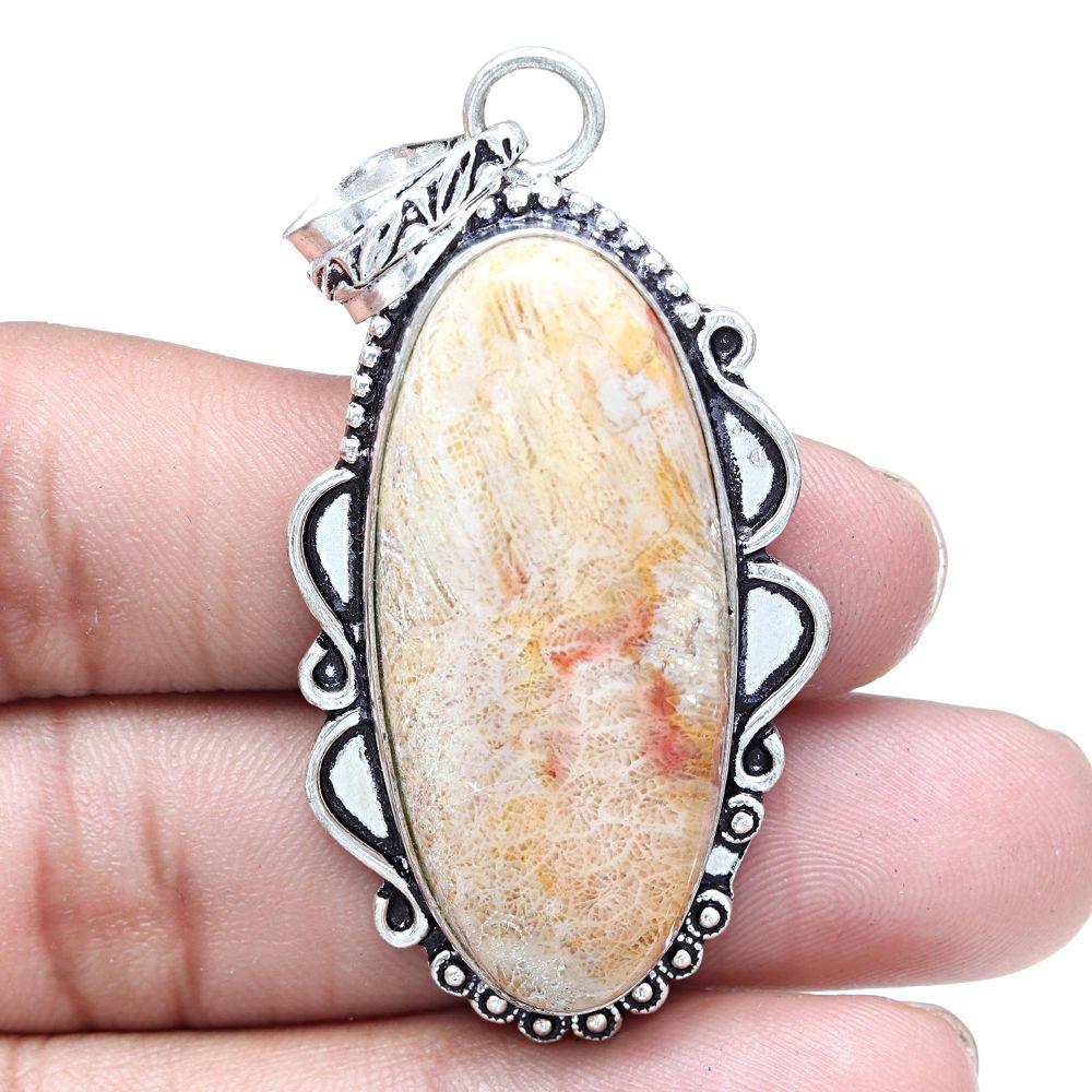 Necklace Sunstone Gemstone Handmade Antique Silver Jewelry 2.5"