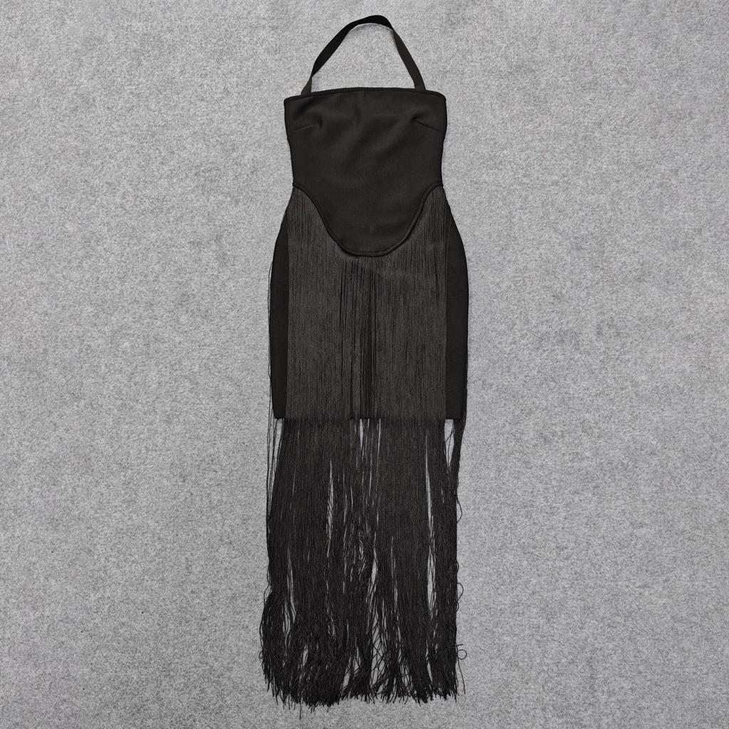 European & American Tassel Halterneck Bodycon Bandage Dress