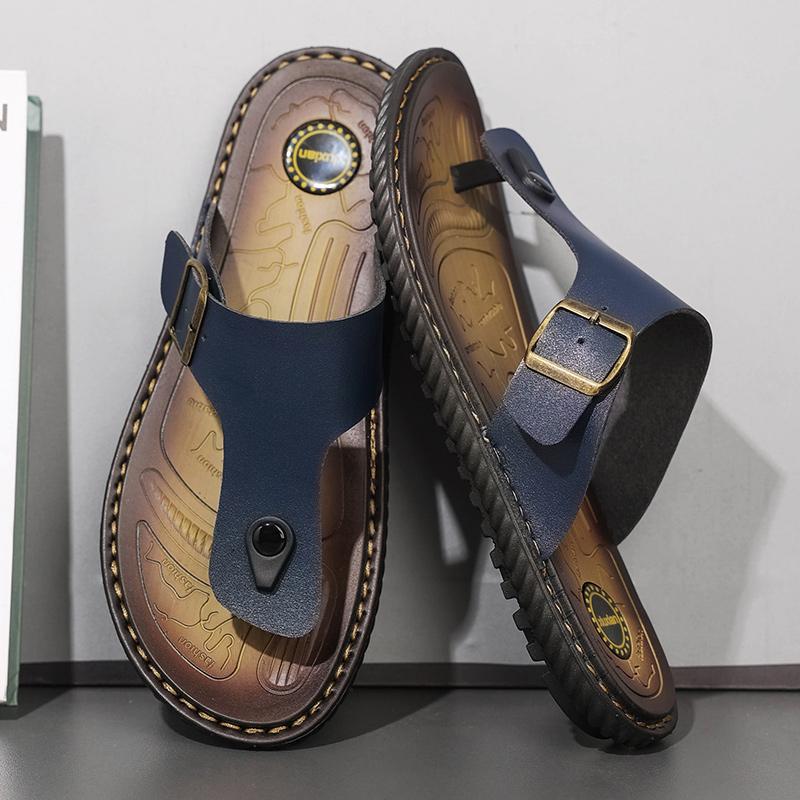 Übergröße Mode Weiches Leder Herren Flip-Flops Outdoor Wasserdichte Strandsandalen Sommer Herren Hausschuhe