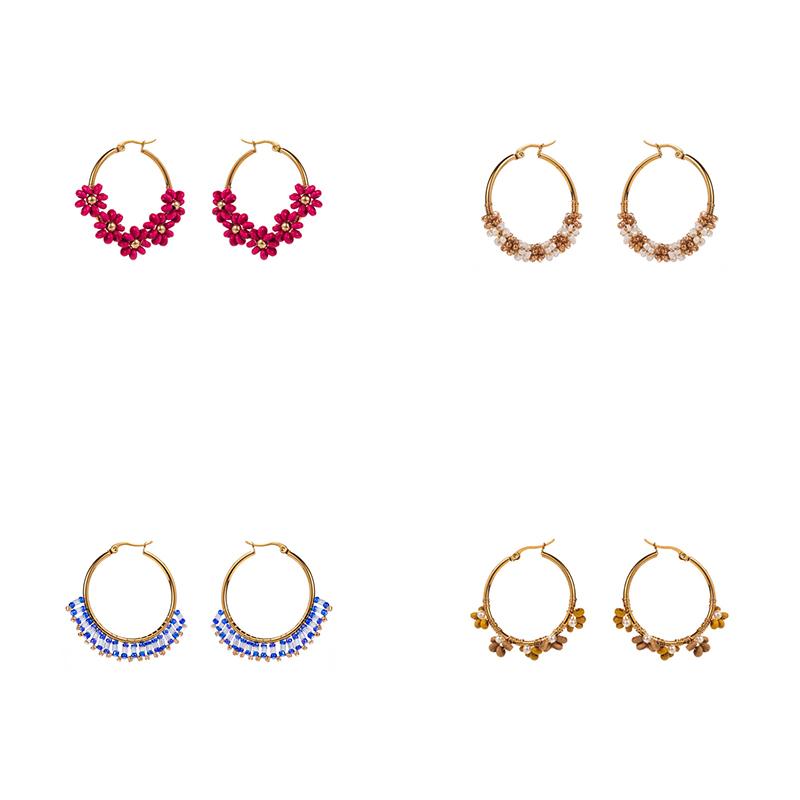 

Изысканные круглые стальные серьги в стиле Ins с титановыми бусинами и цветами, геометрические серьги, высококачественные серьги