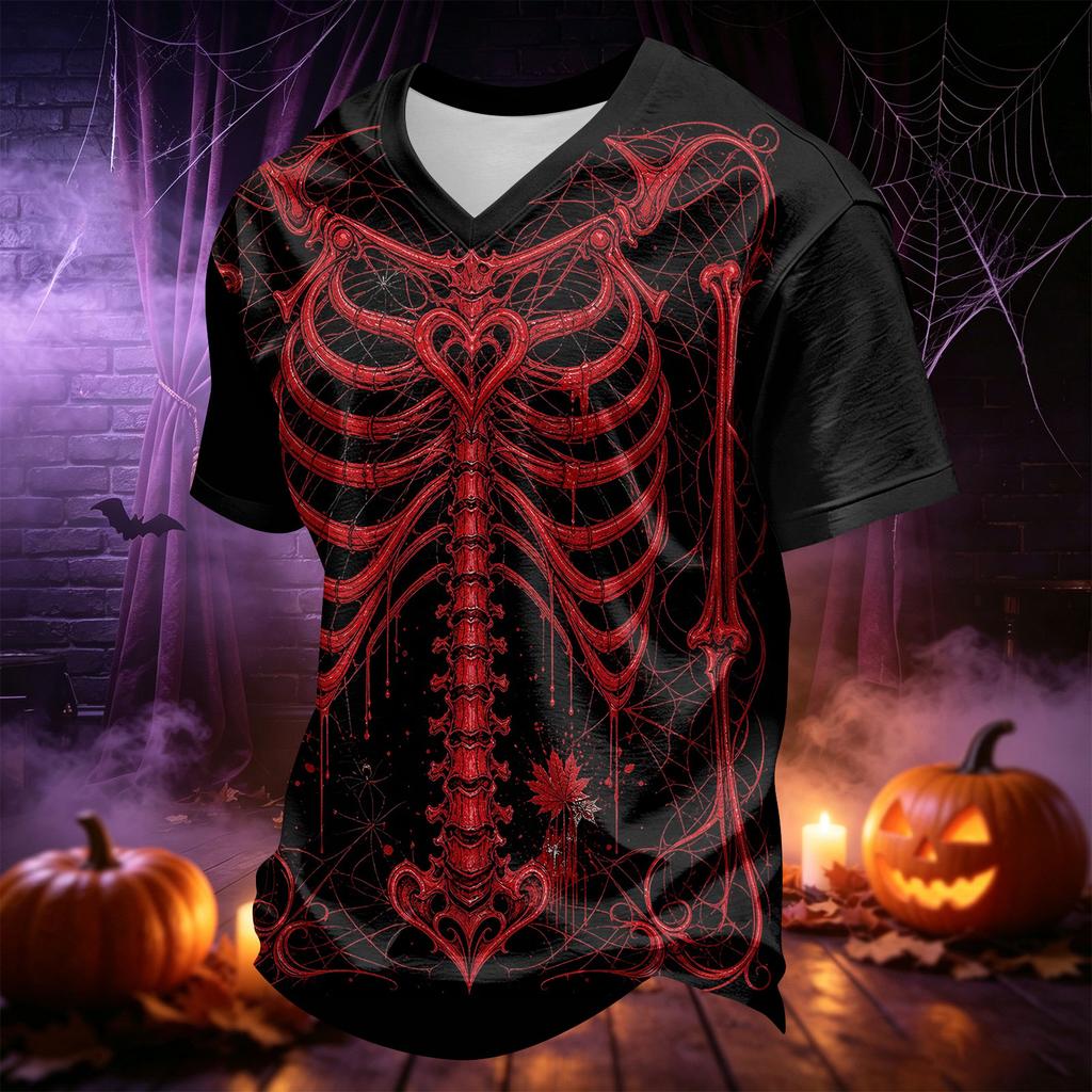 Men's V-Neck Halloween Printed T-Shirt for Casual Daily Wear