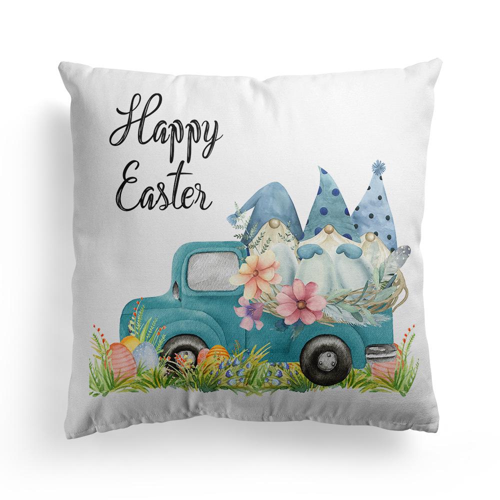 New Spring Easter Pillow Case Bunny Flowers Wreath Peach Skin Fleece Print Pillow Clothes Cover