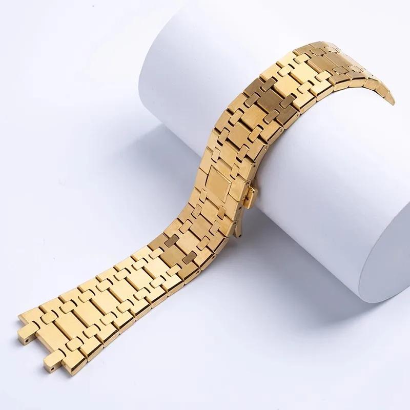 Watchband 21mm 26mm Men Women Full Stainless Steel Bracelet For AP ROYAL OAK 15400 26331 15500 Watch Strap Folding Buckle